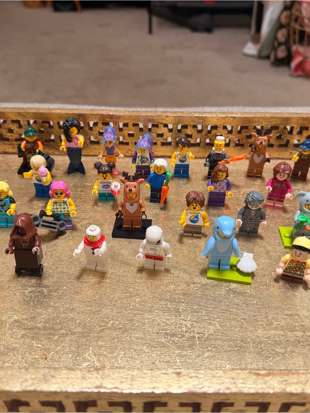 Lego Minifigure Lot with Blue, Pink, Yellow, Green, White, Brown, Black Figures